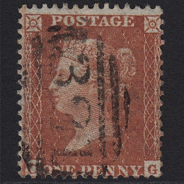 GB QV 1855 1d Red-brown (Plate 9) C6(1) CG GU Grantham 321