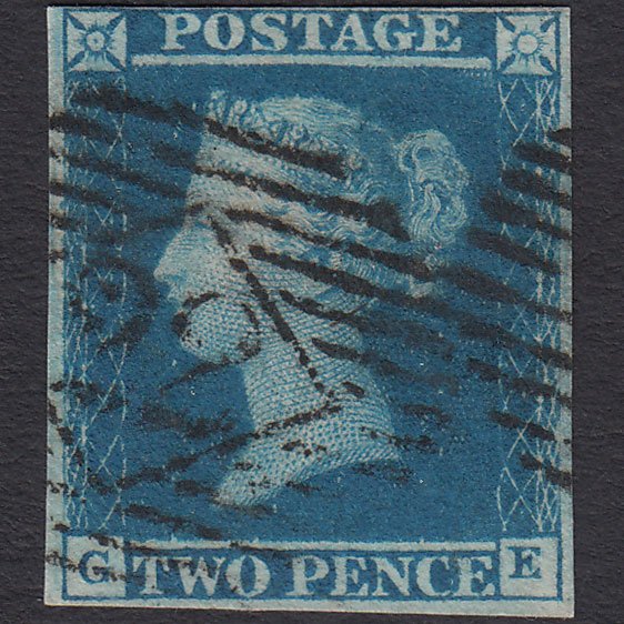GB QV 1841 2d Blue (Plate 3) SG14-E1(2) GE FU 4 Margins London IS 22