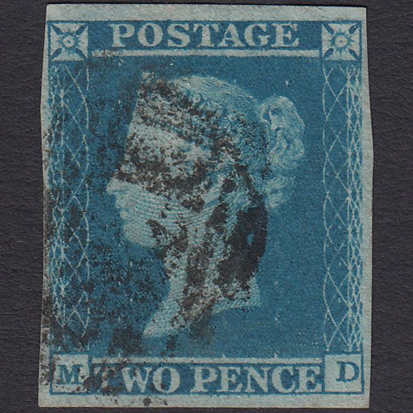 GB QV 1841 2d Blue (Plate 4) SG14-E1(2) MD FU 4 Margins