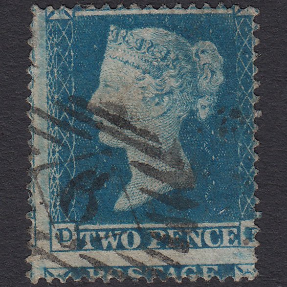 GB QV 1854 2d Pale Blue (Plate 4) SG20-F1(2) DF GU London Large Misperf