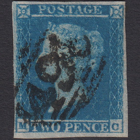 GB QV 1841 2d Blue (Plate 4) SG14-E1(2) MC FU 4 Margins Manchester 498