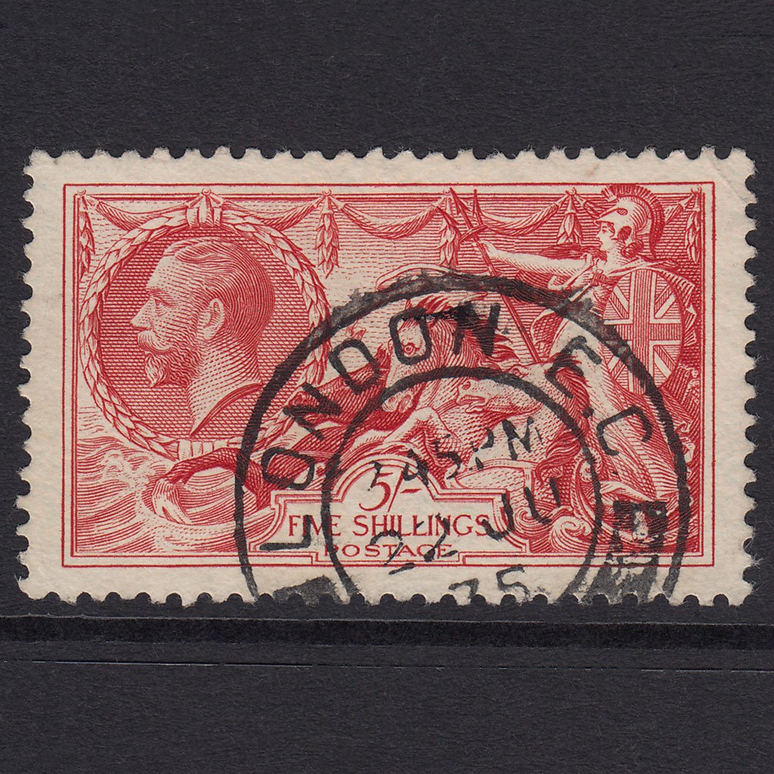 GB KG5 1934 5/- Bright Rose-Red SG451-N74 FU London CDS Perfect Centring
