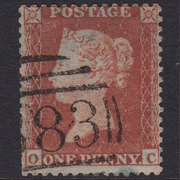 GB QV 1855 1d Red-Brown Plate R2 SG22-C2(1) OC GU Hull 383 Spoon