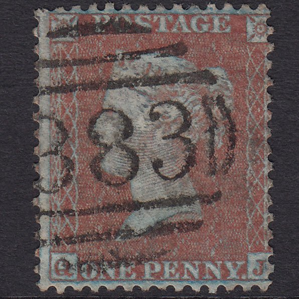 GB QV 1855 1d Red-Brown Plate 8 SGC6(1) Framed Reverse CJ FU Hull 383