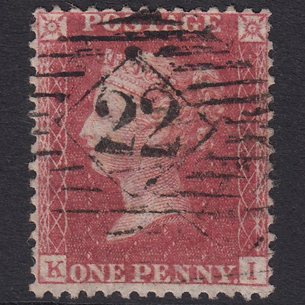 GB QV 1857 1d Rose-Red Plate 47 SG40-C10(1) KI FU London IS 22