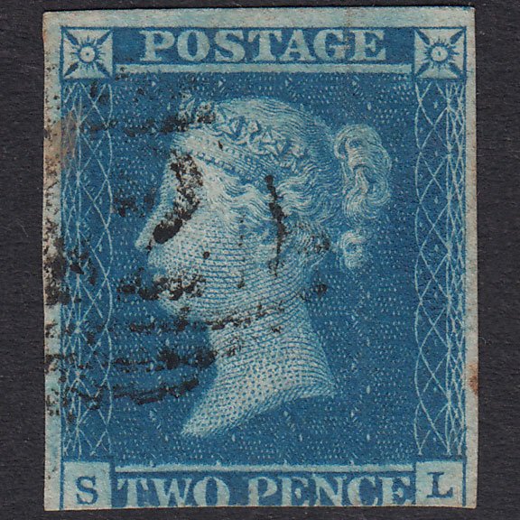 GB QV 1841 2d Blue Plate 3 SG14-E1(2) SL GU 3 Margins