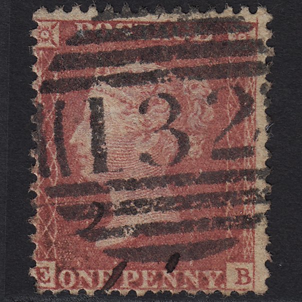 GB QV 1857 1d Rose-red (Plate 55) SG40-C10(1) EB GU Brighton 132