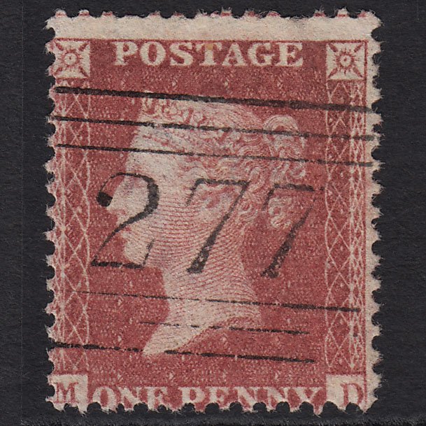 GB QV 1857 1d Rose-red (Plate 43) SG40-C10(1) MD GU Paisley 277 Misperf