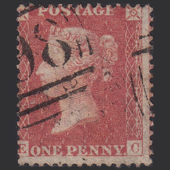 GB QV 1857 1d Rose-red (Plate 34) SG40-C10(1) EC GU Misperf