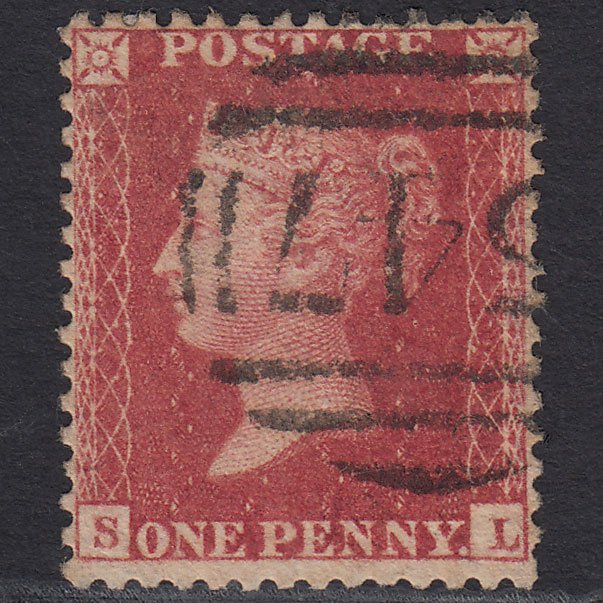 GB QV 1857 1d Rose-red (Plate 48) SG40-C10(1) SL FU Stoke-on-trent 547