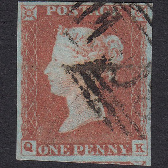 GB QV 1841 1d Red-Brown Plate 72 SG8-B1(1) QK FU 4 Margins