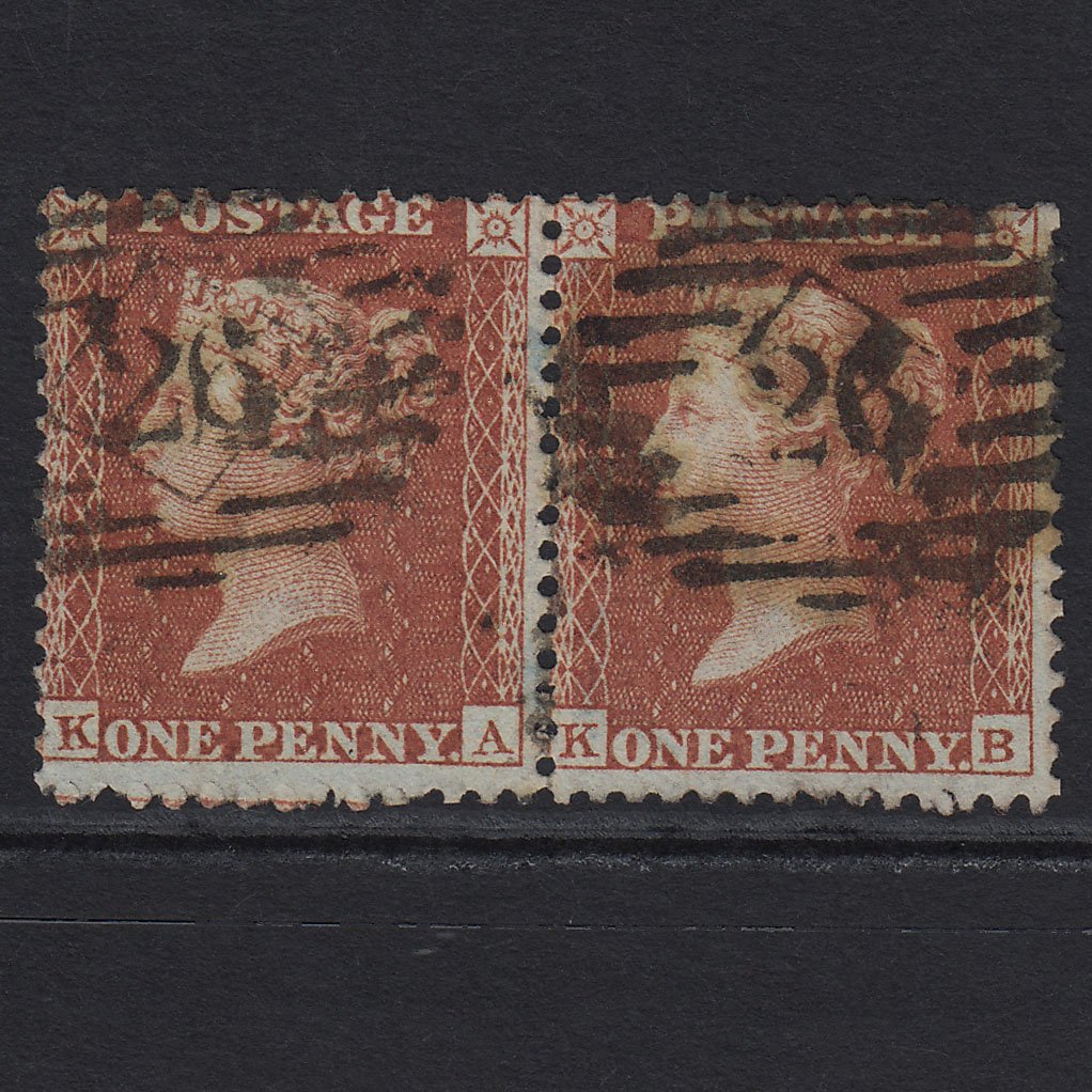 GB QV 1855 1d Red-brown (Plate 4) SG24-C3(1) KA-KB FU Pair London IS 26