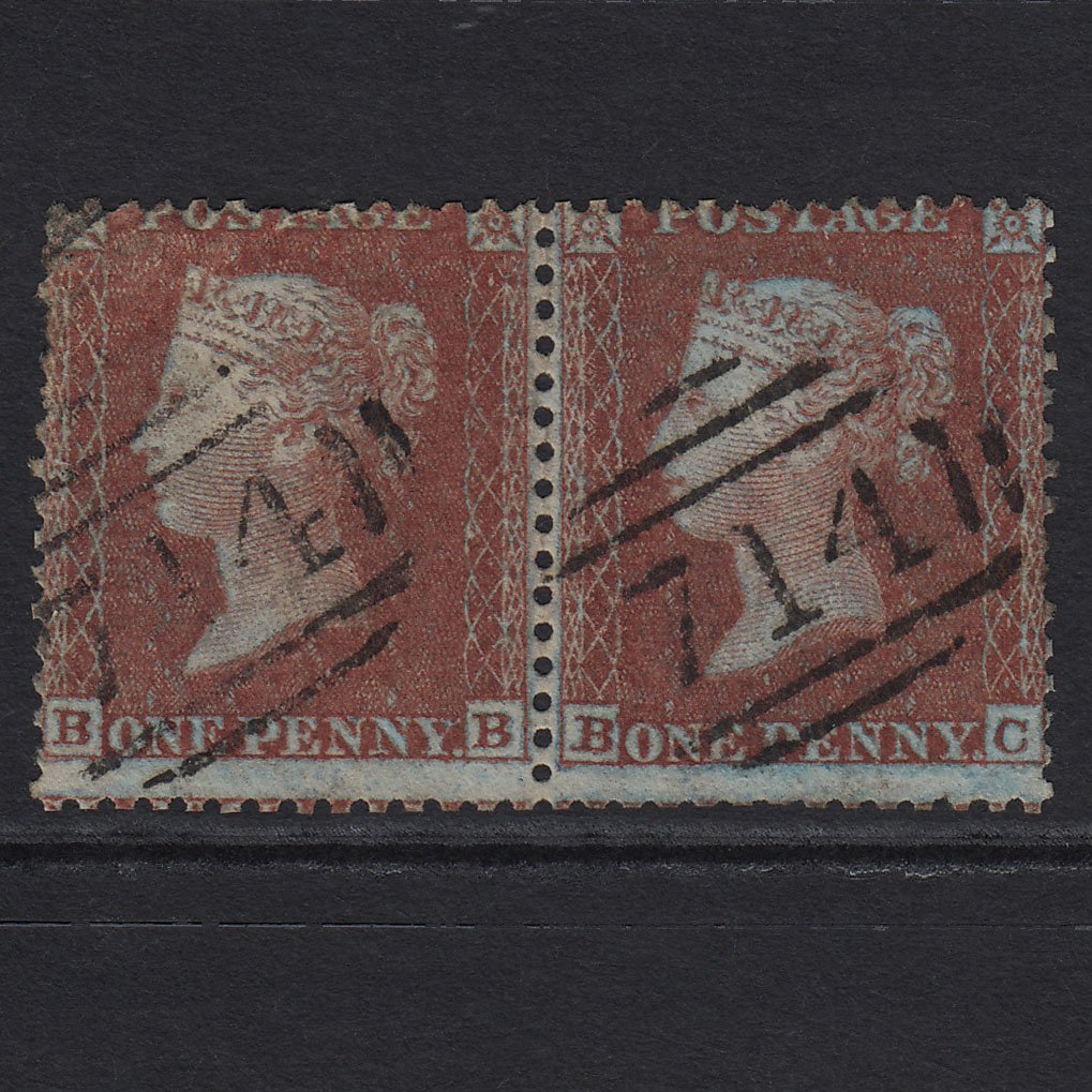 GB QV 1855 1d Red-brown (Plate 9) SGC6(1) BB-BC GU Pair Skipton 714