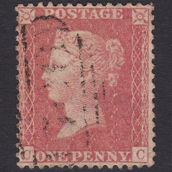 GB QV 1857 1d Rose (Plate 38) SGC9A(2) CC GU Light Cancel Micro Tears