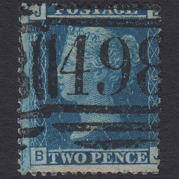GB QV 1858 2d Blue (Plate 9) SG45-G2 BJ GU Manchester 498 Misperf