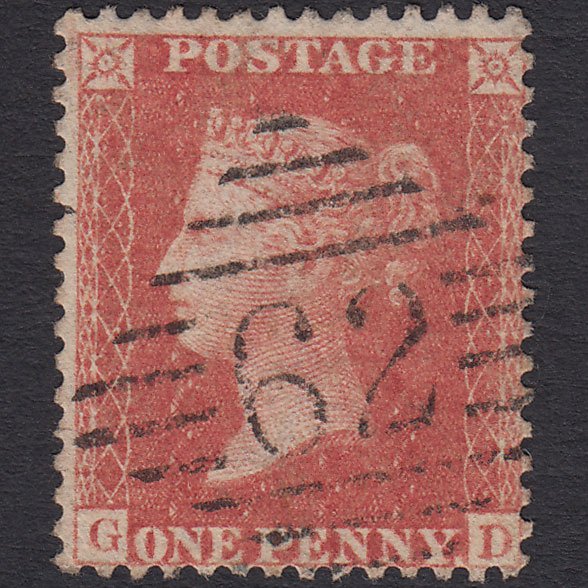 GB QV 1857 1d Pale Red Transitional (Plate 40) SGC9(3) GD VFU Belfast 62