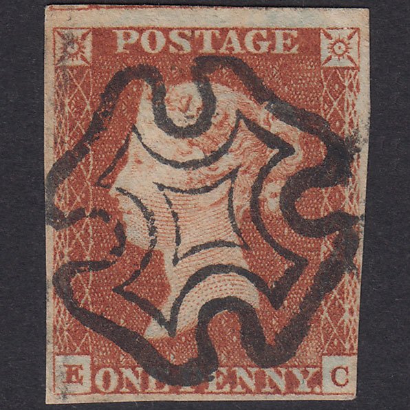 GB QV 1841 1d Red-Brown Plate 22 SG8-B1(1) EC FU 3 Margins Maltese Cross