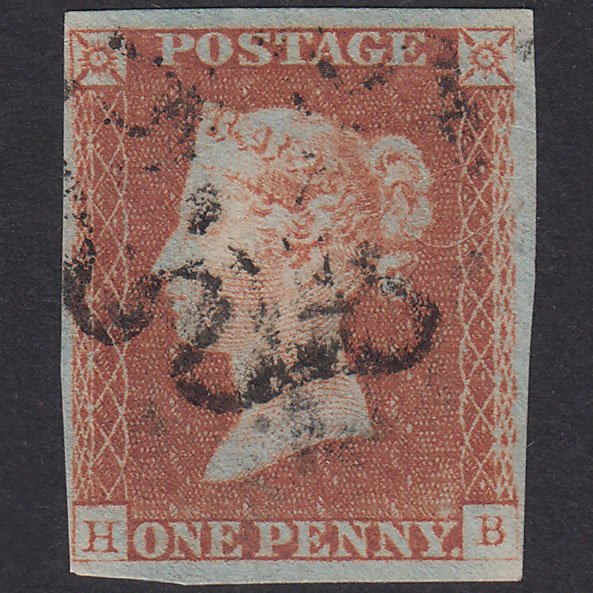GB QV 1841 1d Red-Brown Plate 21 SG8-B1(1) HB FU 4 Margins Maltese Cross