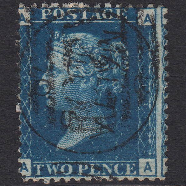 GB QV 1869 2d Blue Plate 13 SG46-G3 AA FU Malta CDS