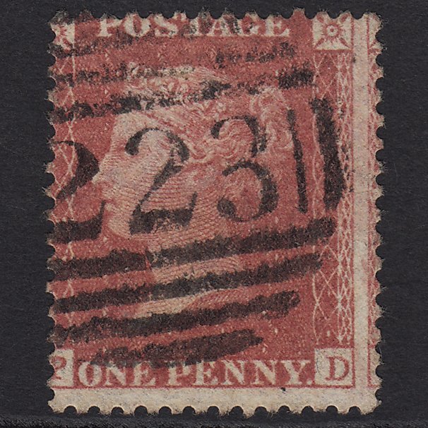 GB QV 1857 1d Rose-red (Plate 62) SG40-C10(1) PD GU Coventry 223 Large Misperf