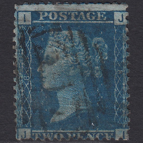 GB QV 1858 2d Blue (Plate 8) SG45-G2 JI PU Misperf