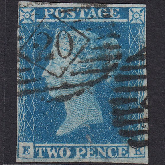 GB QV 1841 2d Pale Blue (Plate 4) SG13-E1(1) EK FU 4 Margins London IS 20