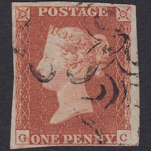 GB QV 1841 1d Red-Brown Plate 21 SG8-B1(1) GC GU 4 Margins Maltese Cross
