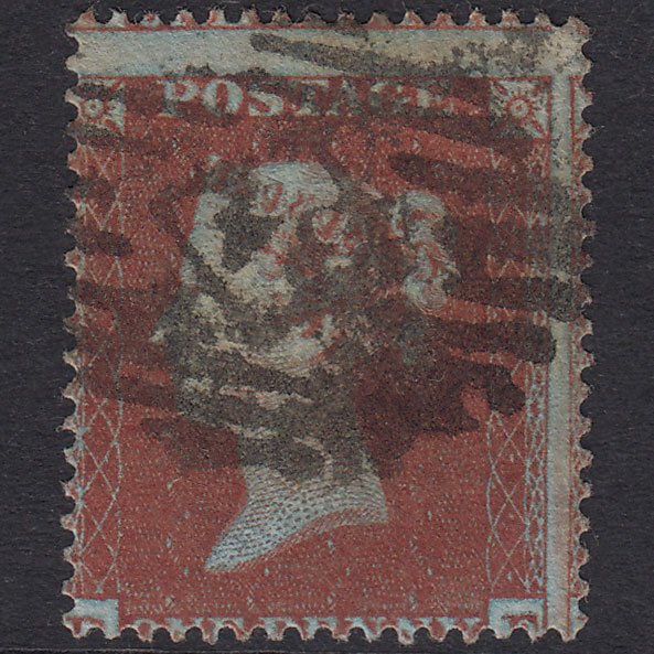 GB QV 1854 1d Red-Brown SG17-C1(1) Framed Reverse GU London IS 34 Misperf