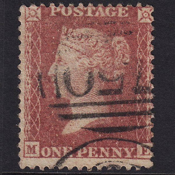 GB QV 1857 1d Rose-red (Plate 60) SG40-C10(1) ME FU Stourbridge 750 Misperf