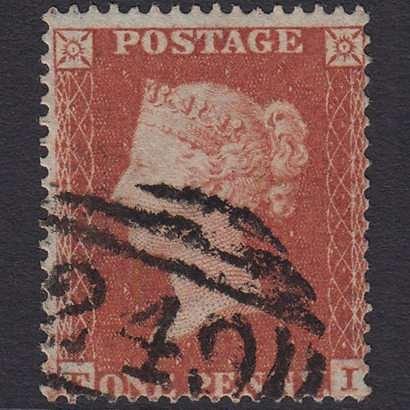 GB QV 1854 1d Red-brown (Plate 180) SG17-C1(1) FI FU Devizes 249