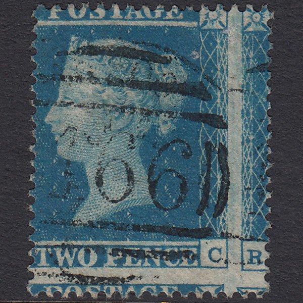GB QV 1854 2d Pale Blue (Plate 4) SG20-F1(2) RC VFU Liverpool 466 Huge Misperf
