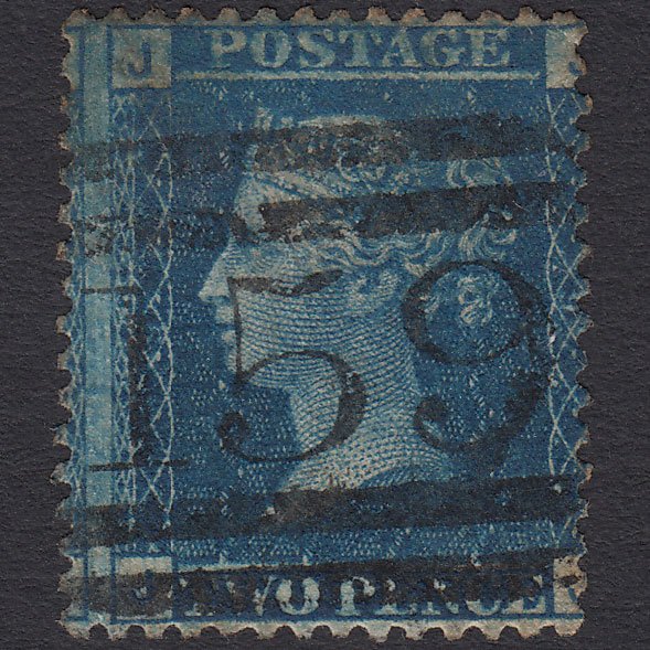 GB QV 1858 2d Blue (Plate 9) SG45-G2 JJ GU Glasgow 159 Misperf