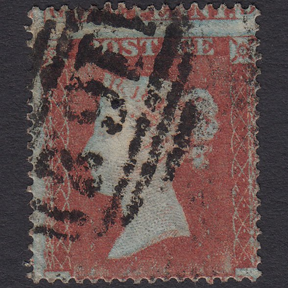 GB QV 1854 1d Red-brown SG17-C1(1) HD GU Cardiff 162 Large Misperf