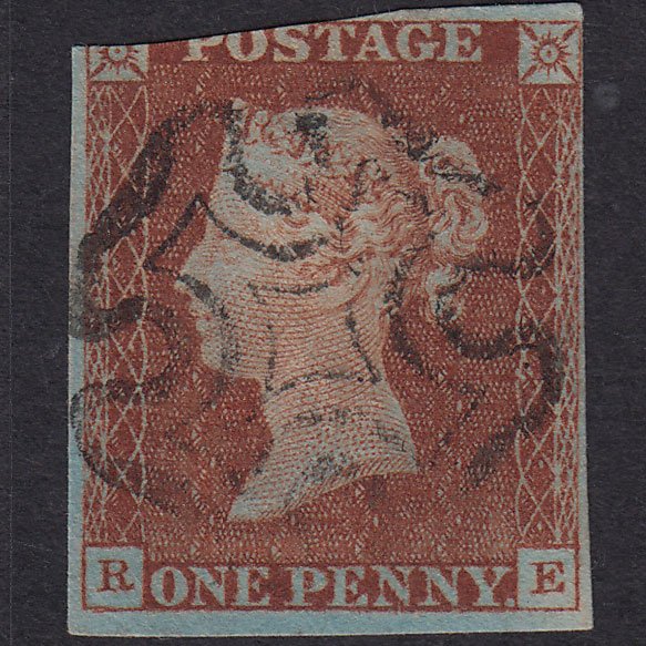 GB QV 1841 1d Red-Brown Plate 12 SG8-B1(1) RE FU 3 Margins Maltese Cross