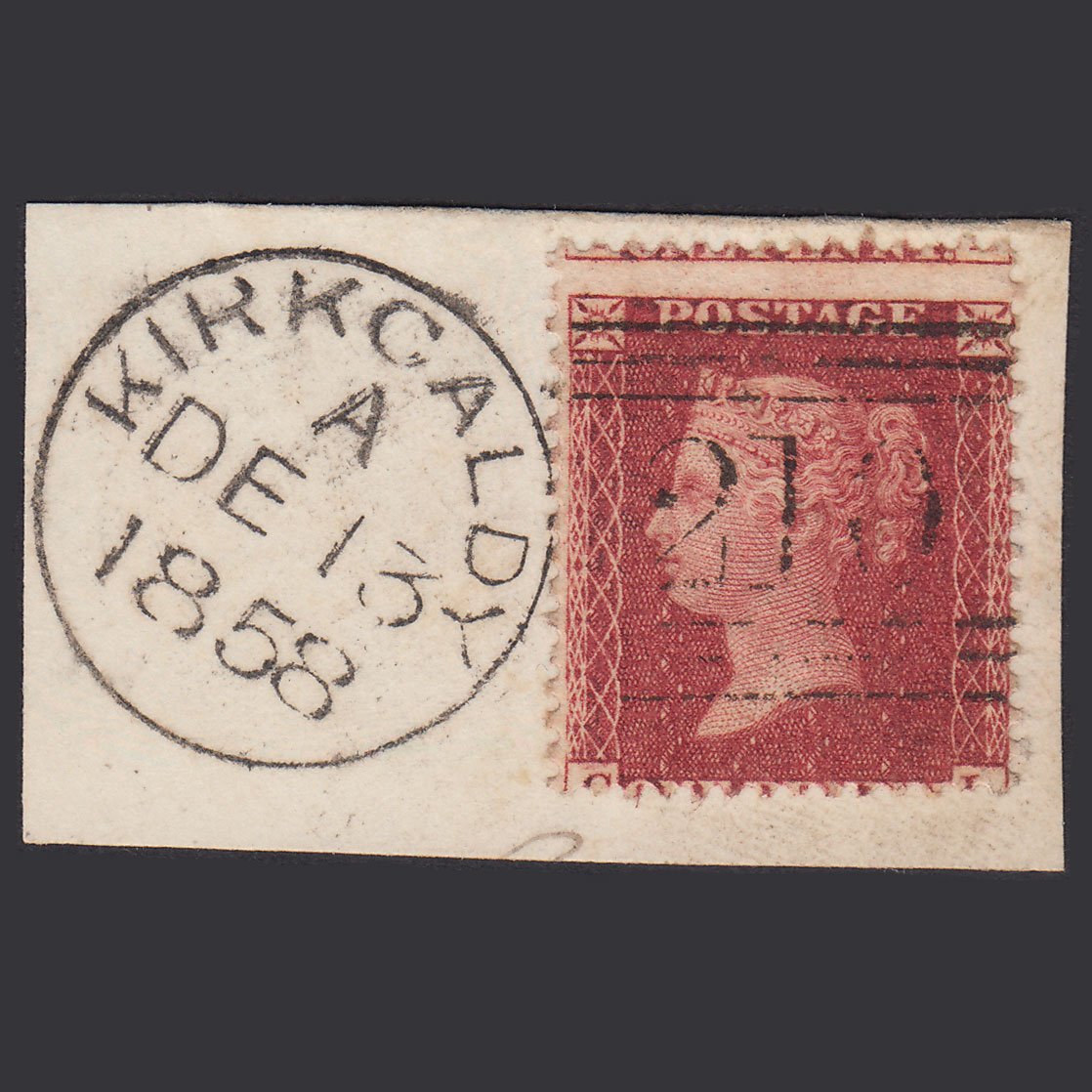 GB QV 1857 1d Rose-Red Plate 57 SG40-C10(1) CL FU Kirkcaldy 210 On Piece
