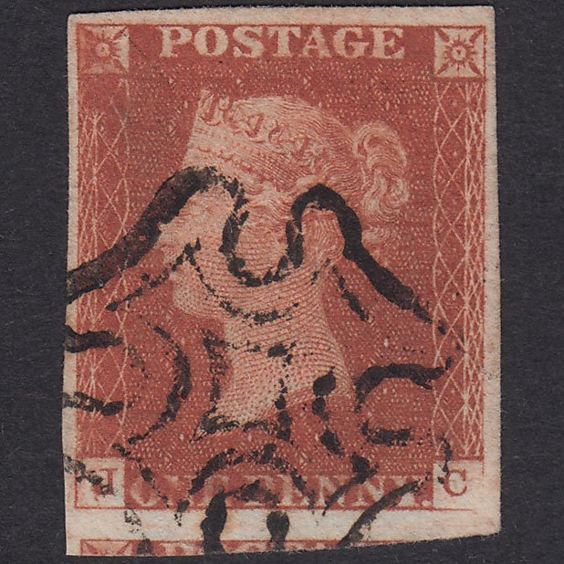 GB QV 1841 1d Red-Brown Plate 21 SG8-B1(1) JC FU 4 Margins Maltese Cross