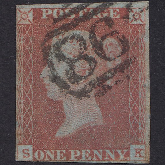 GB QV 1841 1d Red-Brown Plate 82 SG8-B1(1) SK GU Nr 4M Manchester 498