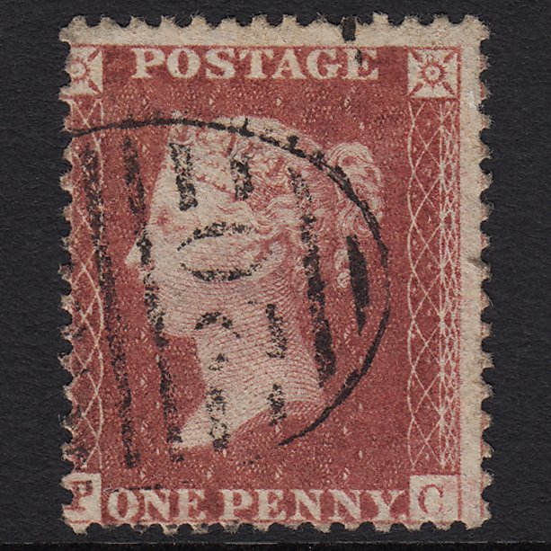 GB QV 1857 1d Rose-red (Plate 56) SG40-C10(1) PC FU London D&S Cancel Misperf