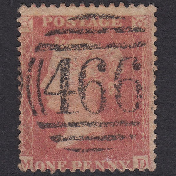 GB QV 1857 1d Pale Rose (Plate 27) SG39-C10(3) MD FU Liverpool 466