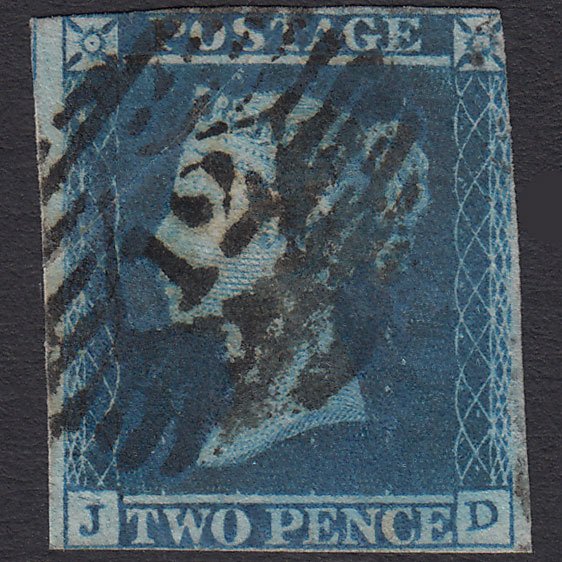 GB QV 1841 2d Blue (Plate 4) SG14-E1(2) JD GU London IS 12