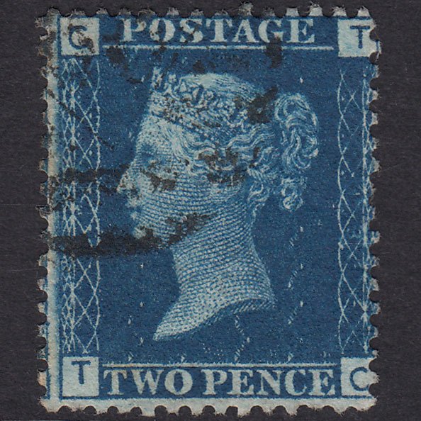 GB QV 1869 2d Blue (Plate 13) SG46-G3 TC GU London IS Cancel Misperf