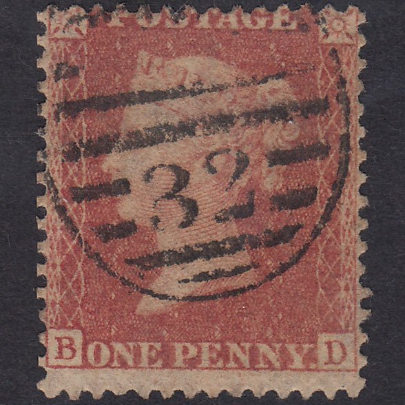 GB QV 1857 1d (Plate 55) SG40-C10(1) BD GU London D&S Cancel Misperf
