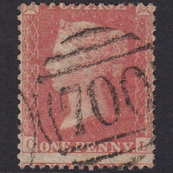 GB QV 1857 1d Pale Rose Plate 43 SG39-C10(3) OL GU Sheffield 700 Misperf