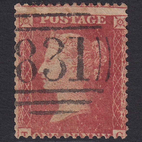 GB QV 1857 1d Rose-red (Plate 60) SG40-C10(1) TG GU Wakefield 831 Misperf