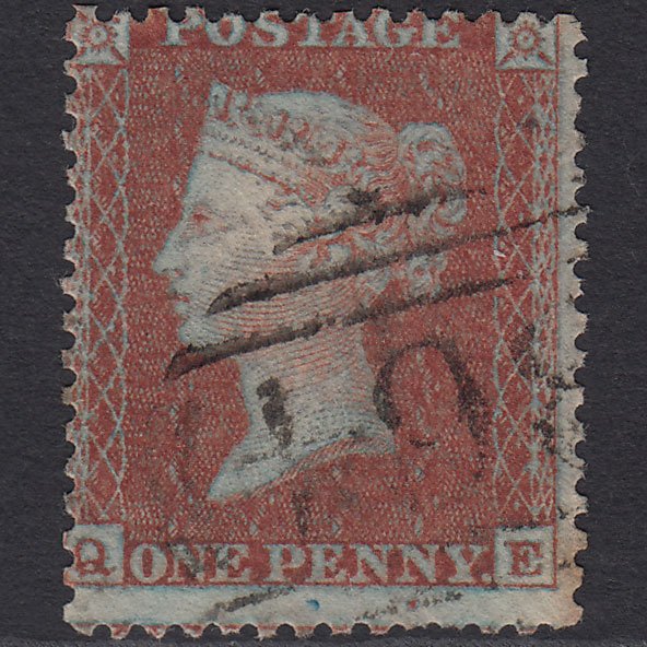 GB QV 1855 1d Red-brown (Plate 7) SGC6(1) Framed Reverse QE GU Misperf