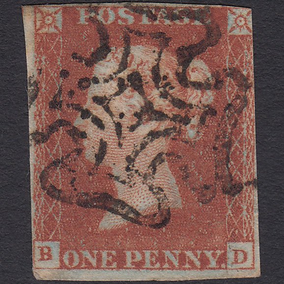 GB QV 1841 1d Red-brown (Plate 33) SG8-B1(1) Ivory Head BD GU Maltese Cross