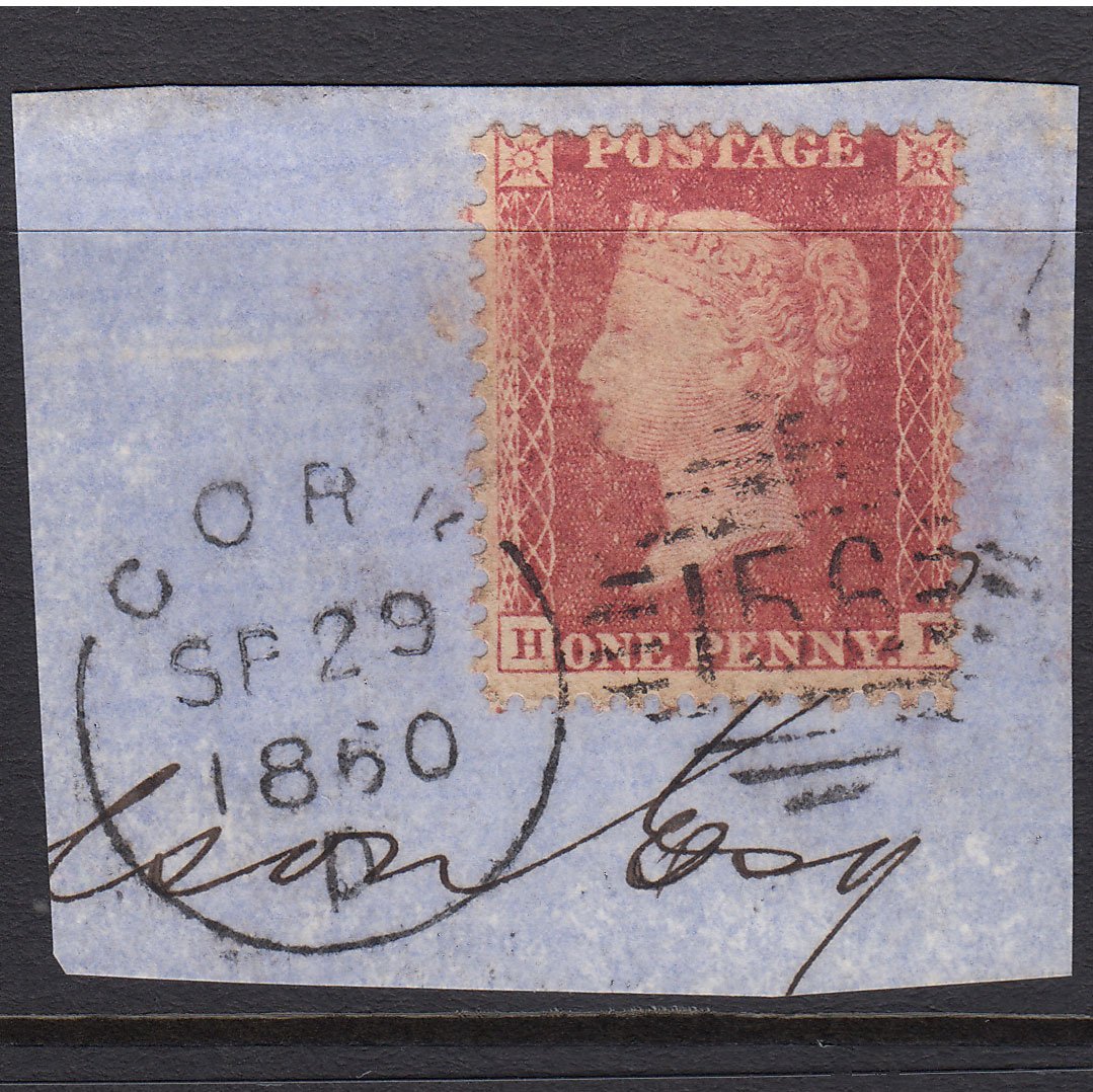 GB QV 1857 1d Rose-red (Plate 63) SG40-C10(1) HF FU Cork 156 on Piece