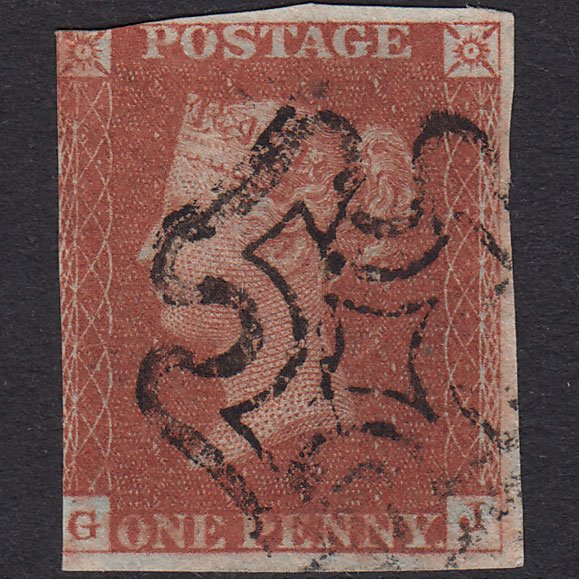 GB QV 1841 1d Red-Brown Plate 39 SG8-B1(1) GJ GU Maltese Cross