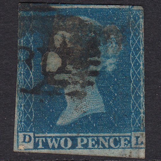 GB QV 1841 2d Blue Plate 4 SG14-E1(2) DL GU London Is 18