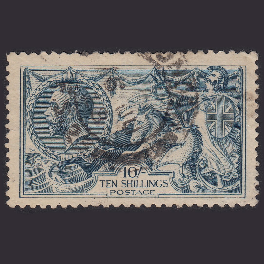 GB KG5 1919 10/- Dull Grey-Blue Seahorses SG417-N71(2) GU CDS CANCEL